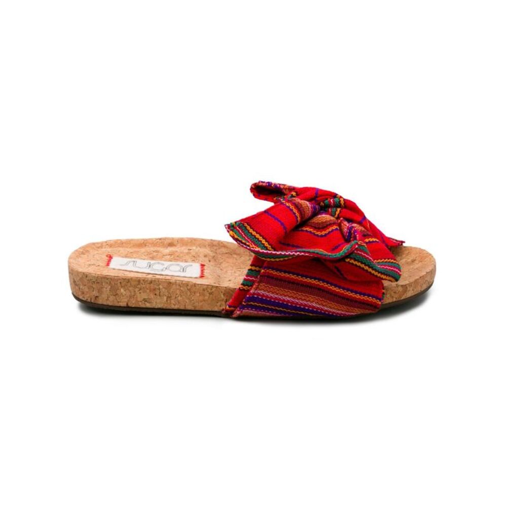 SUGAR Womens Red Cork-Like Xenonc Pointy Toe Wedge Slip On Slide Sandals 6 M